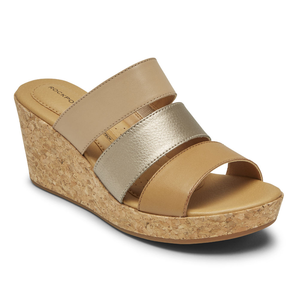 Rockport Singapore Womens Slides - Lyla Banded Khaki - ZH4268071